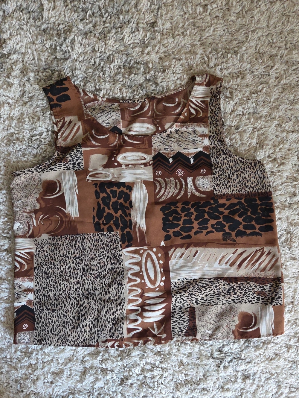 Women's Brown Patchwork Print Sleeveless Top